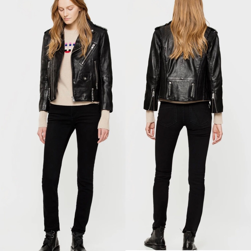 Zadig & Voltaire Paris Eva Zip Jeans Raw Released Hem Slim Skinny Black 27 - Picture 3 of 16